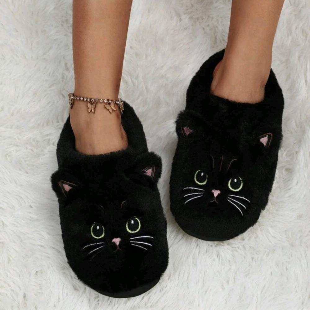 Black Kitty Cat Slippers (8)